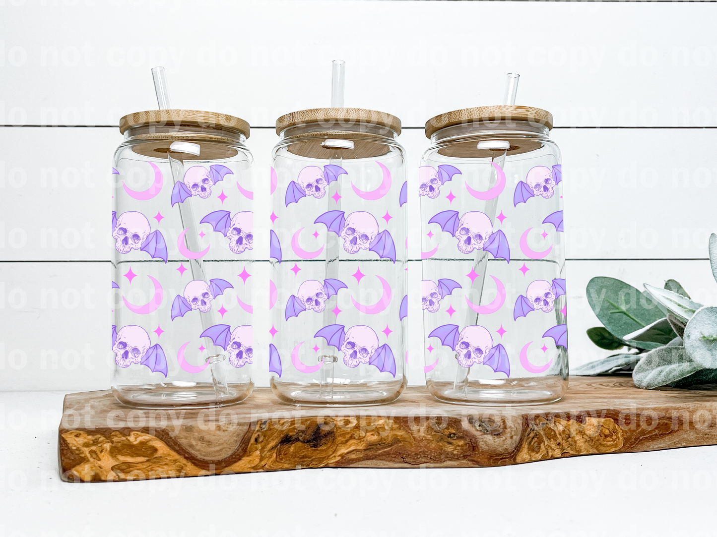 Bat Flying Skellie Skull pastel 16oz Cup Wrap