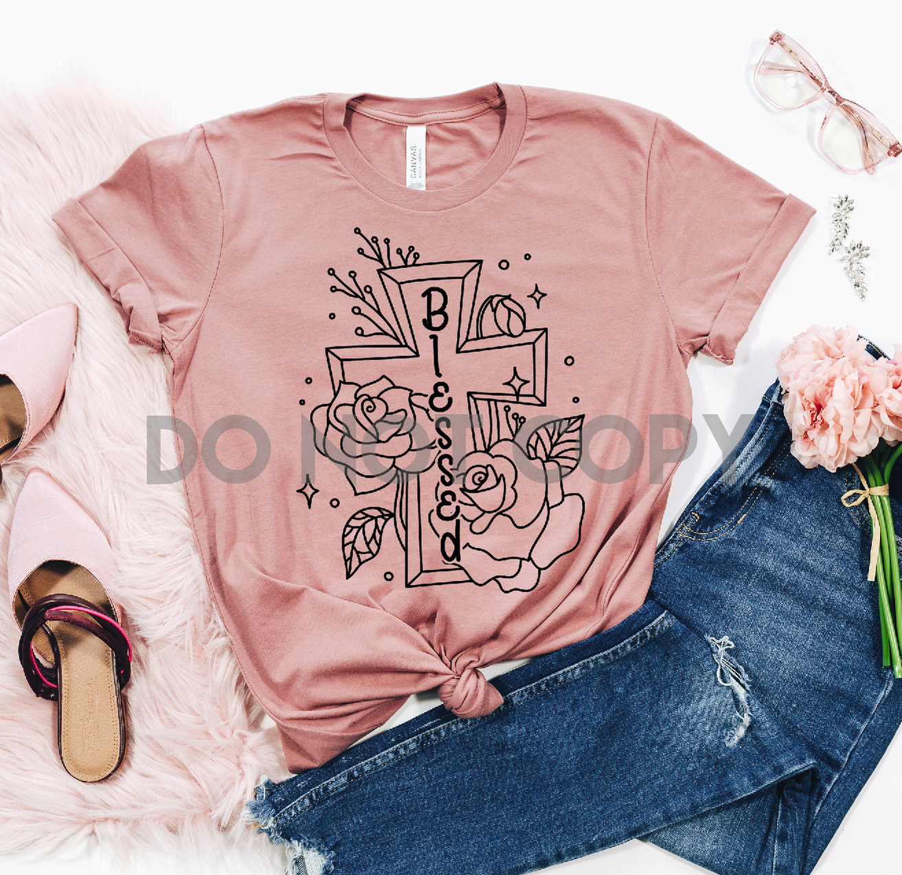 Bendita línea cruzada floral arte transferencia de serigrafía de un color