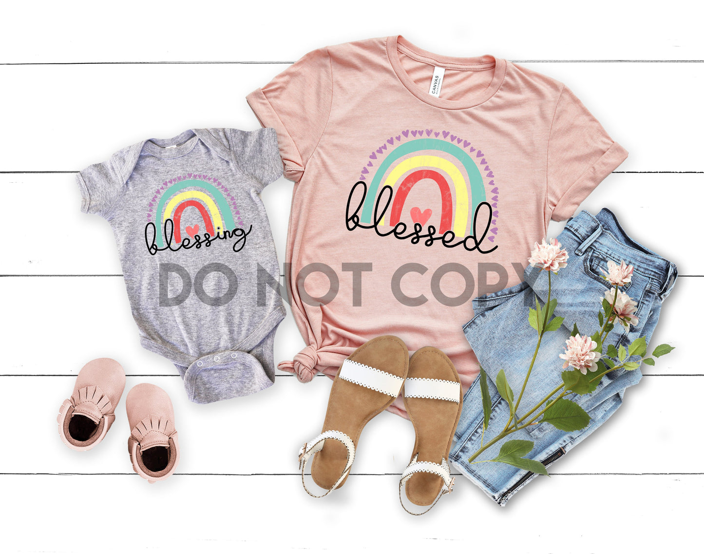 Blessed Blessing Rainbow adult and youth mommy and me Full color Low heat Screen Print transfer