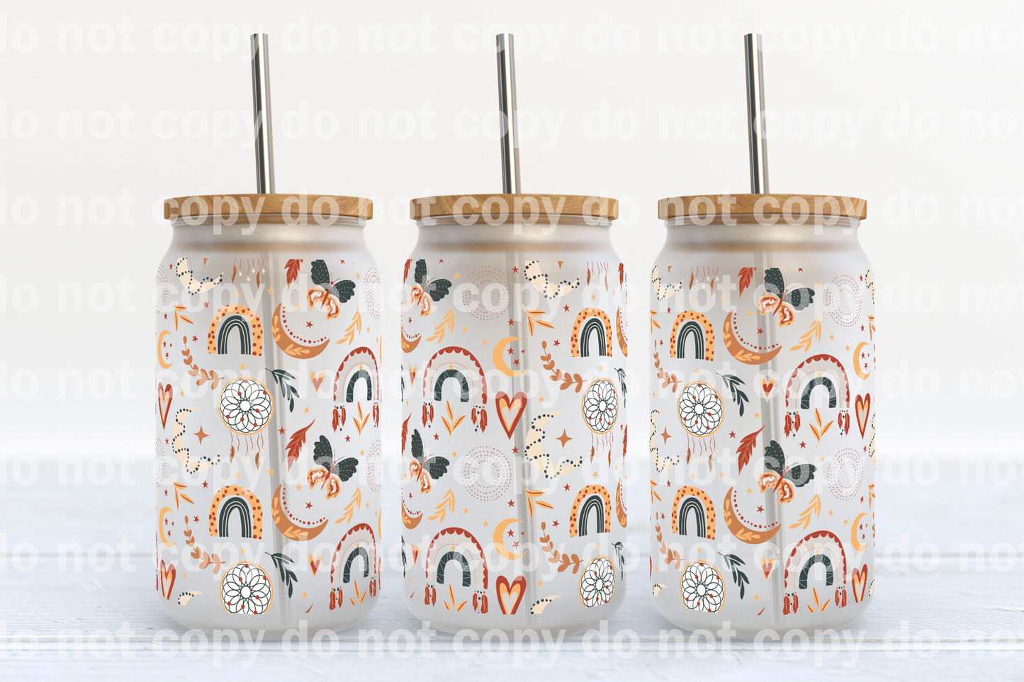 Envoltura de taza Boho Dreamcatcher Moon Butterfly 16oz