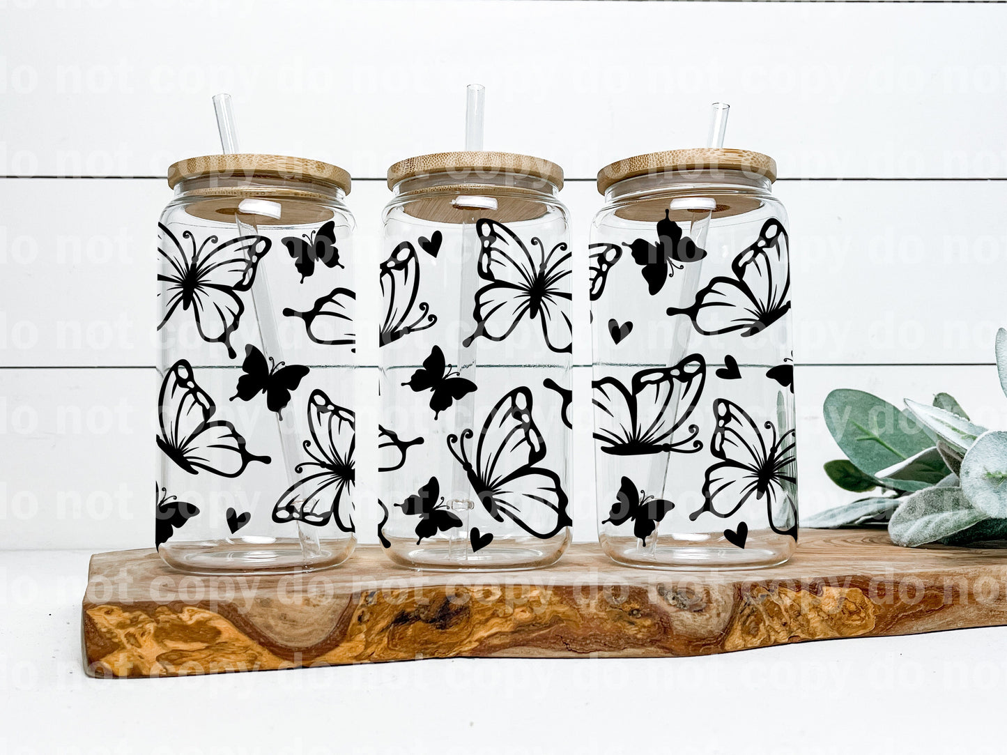 Black Butterflies Hearts 16oz Cup Wrap