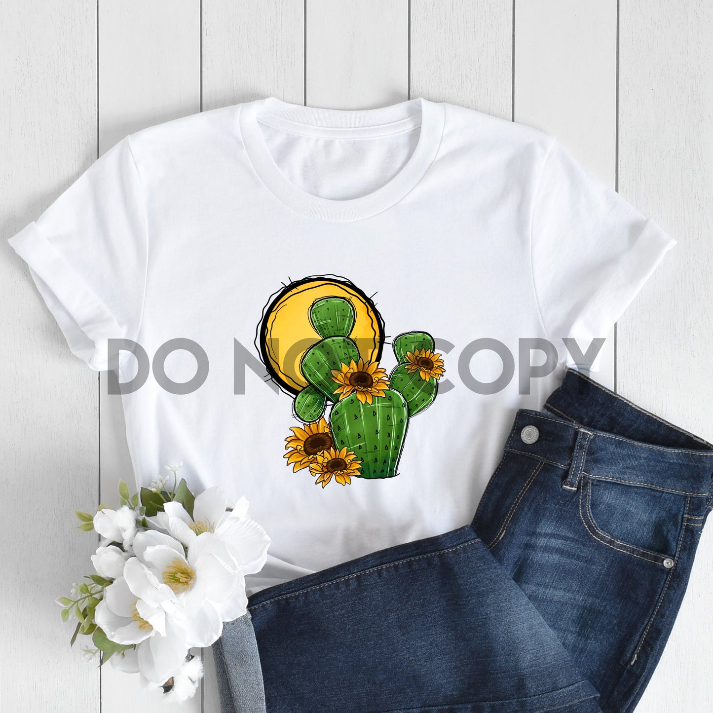 Impresión por sublimación de cactus con girasoles.