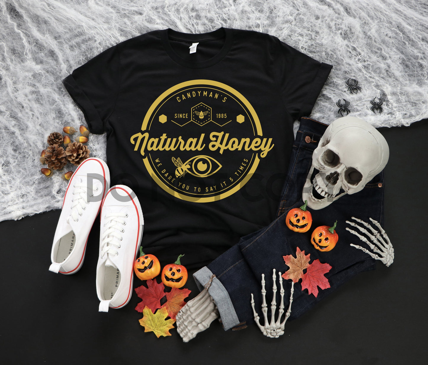 Candyman's Natural Honey We Dare You To Say It 5 times gold ink one color Screen print transfer