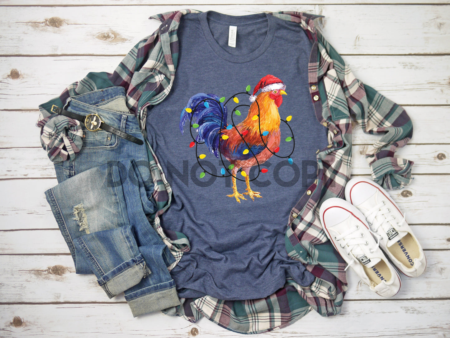 Navidad Gallo Pollo Animal de granja Luces navideñas ALTO CALOR Transferencia de serigrafía a todo color