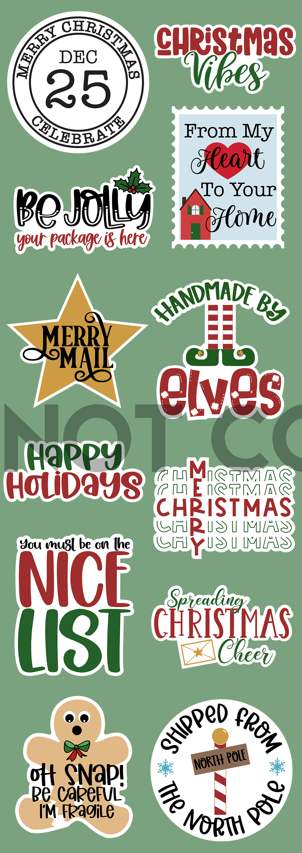 Christmas Sticker Set2 - 12 Glossy Stickers per sheet