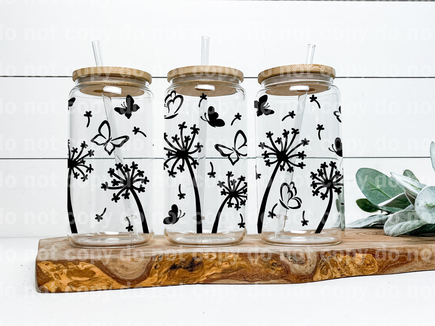 Black Dandelion And Butterflies 16oz Cup Wrap