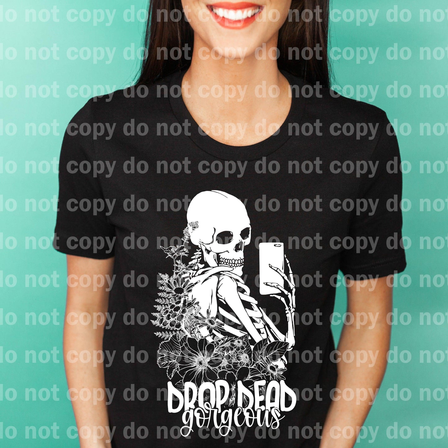 Drop Dead Gorgeous Skellie Floral Selfie TINTA BLANCA transferencia de serigrafía de un color