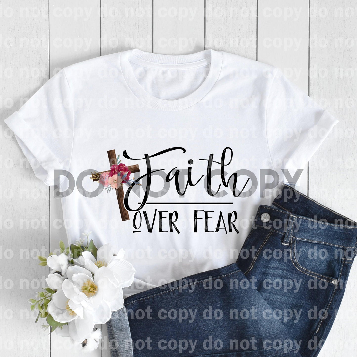 Faith Over Fear Floral Cross Sublimation print