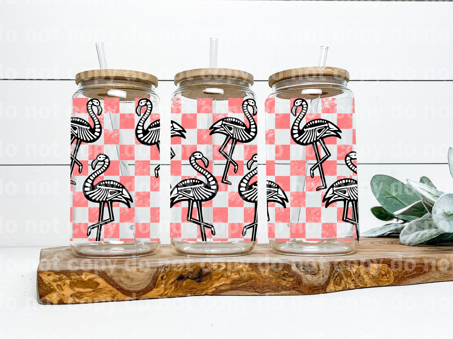 Flamingo skellie skeleton Plaid 16oz Cup Wrap