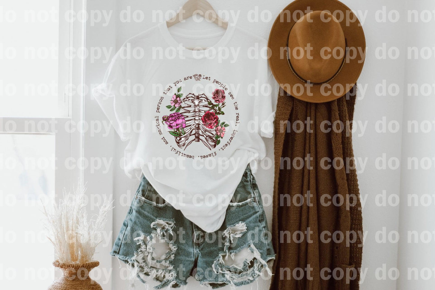 Let The People See The Real, Imperfect, Flawed, Beautiful and Magical Person That You Are Floral Skeleton Sublimation Print