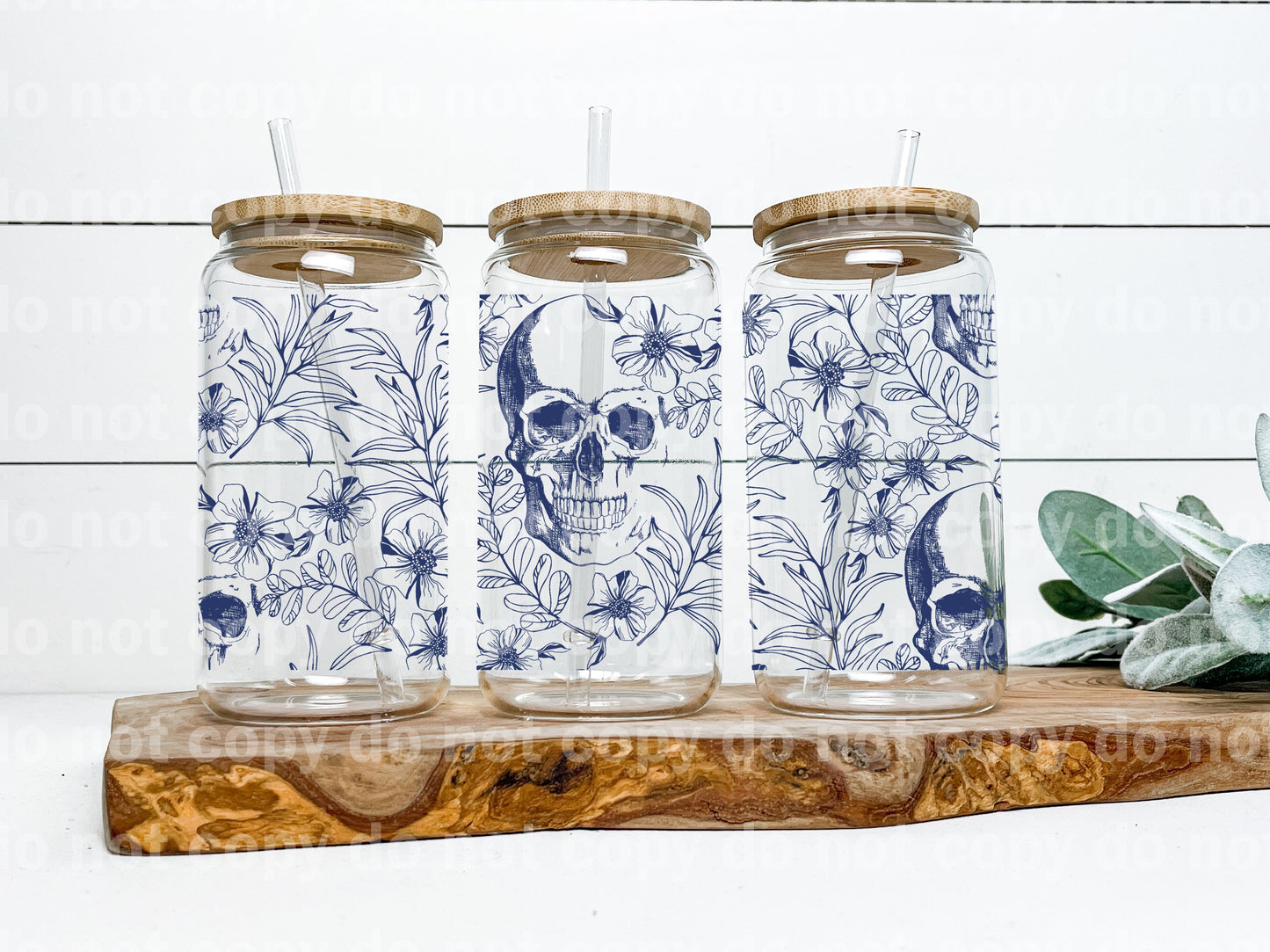Floral Skull Blue 16oz Cup Wrap