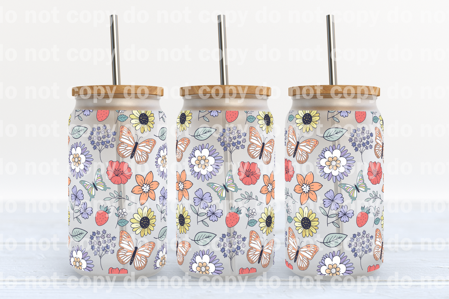 Flowers And Butterflies Pastel Color 16oz Cup Wrap