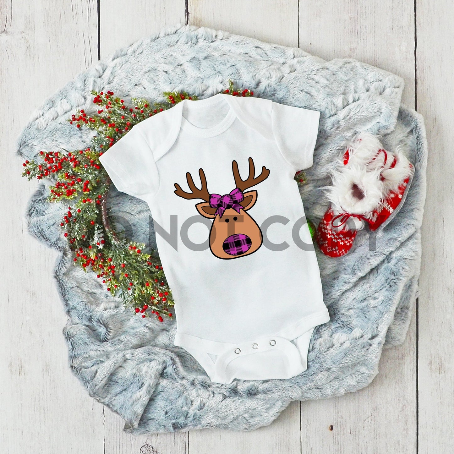 Reindeer Face Brown With Purple Plaid Sublimation print