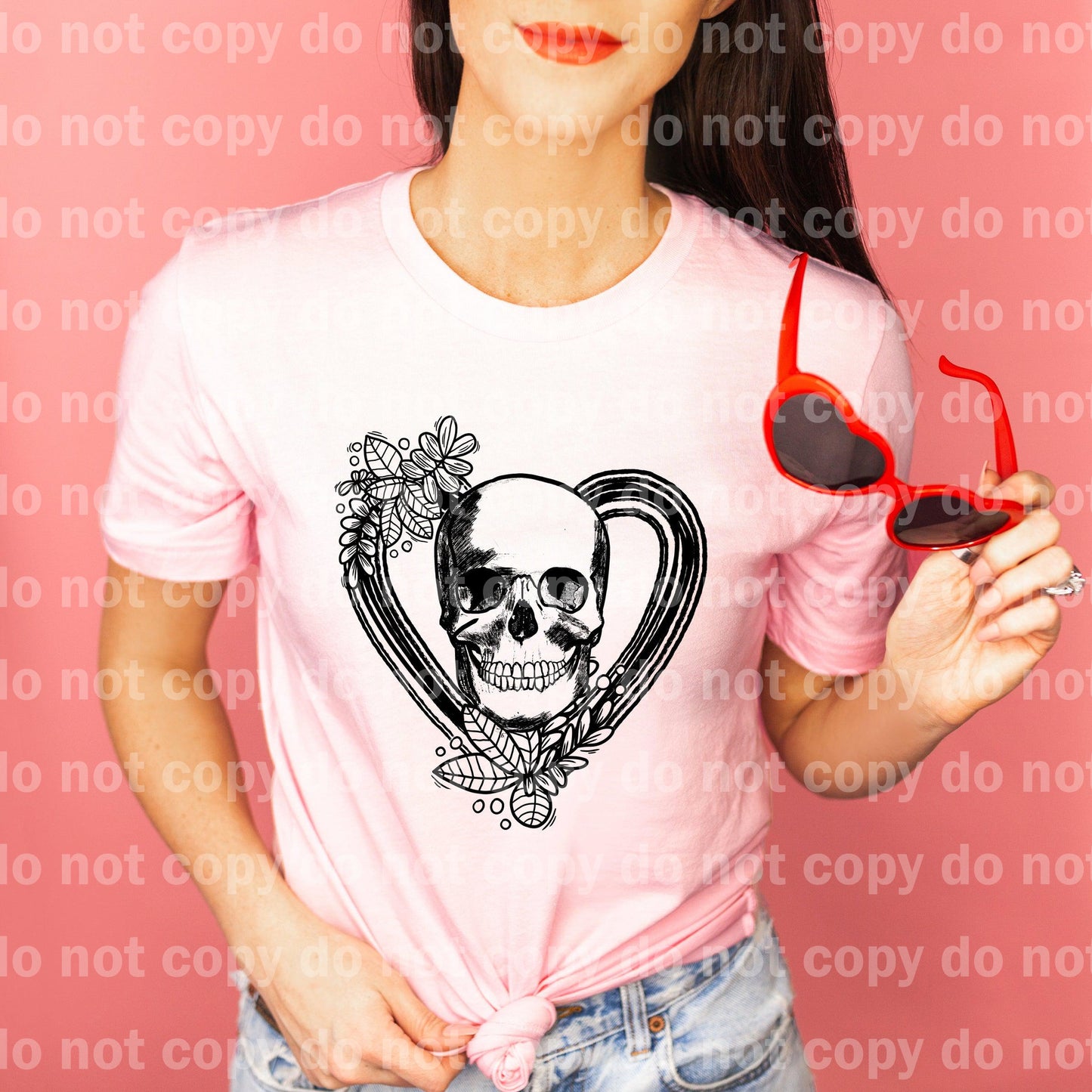 Heart and Skull BLACK INK one color Screen print transfer