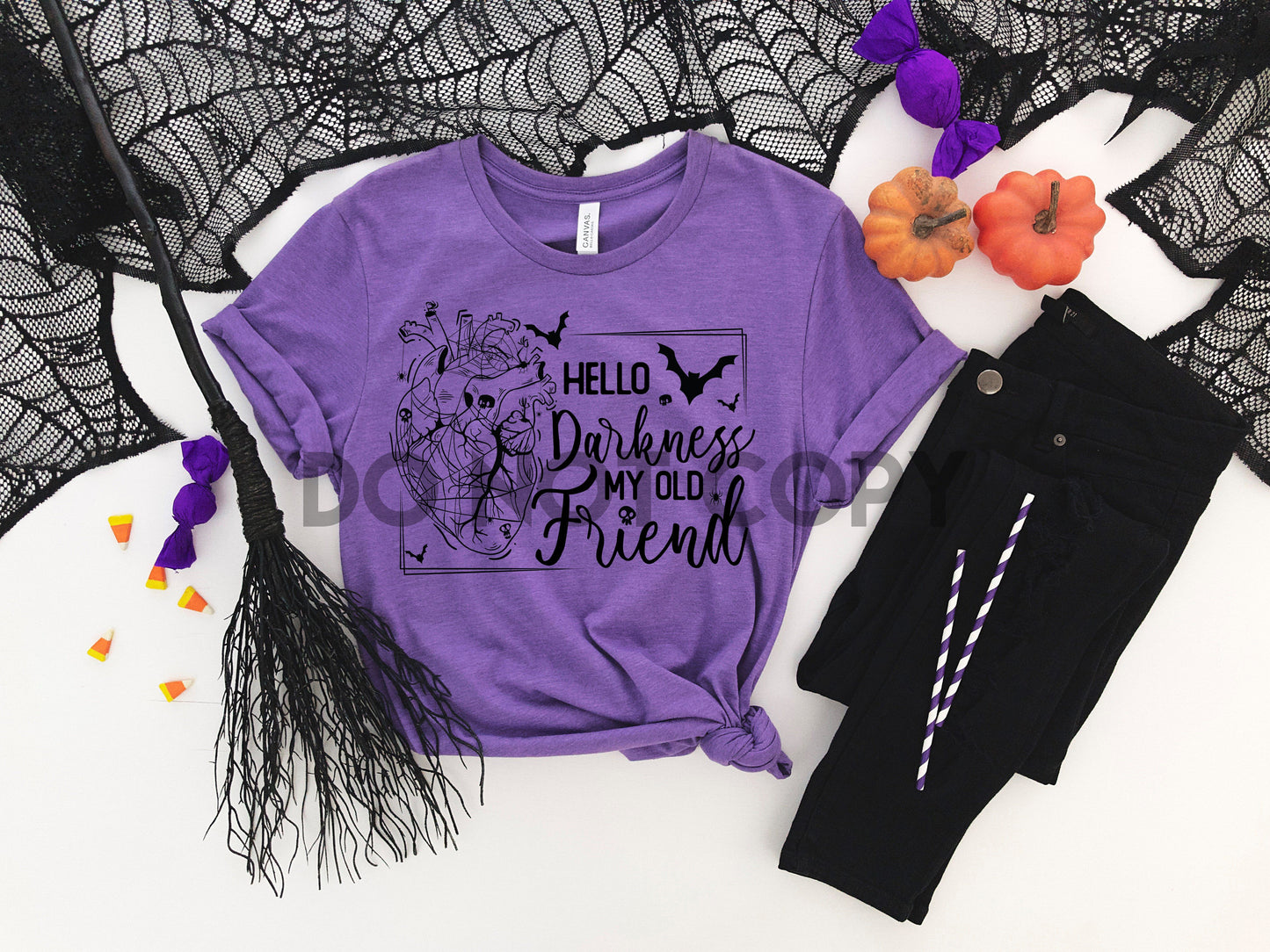 Hello Darkness My Old Friend HEART BLACK INK one color Screen print transfer