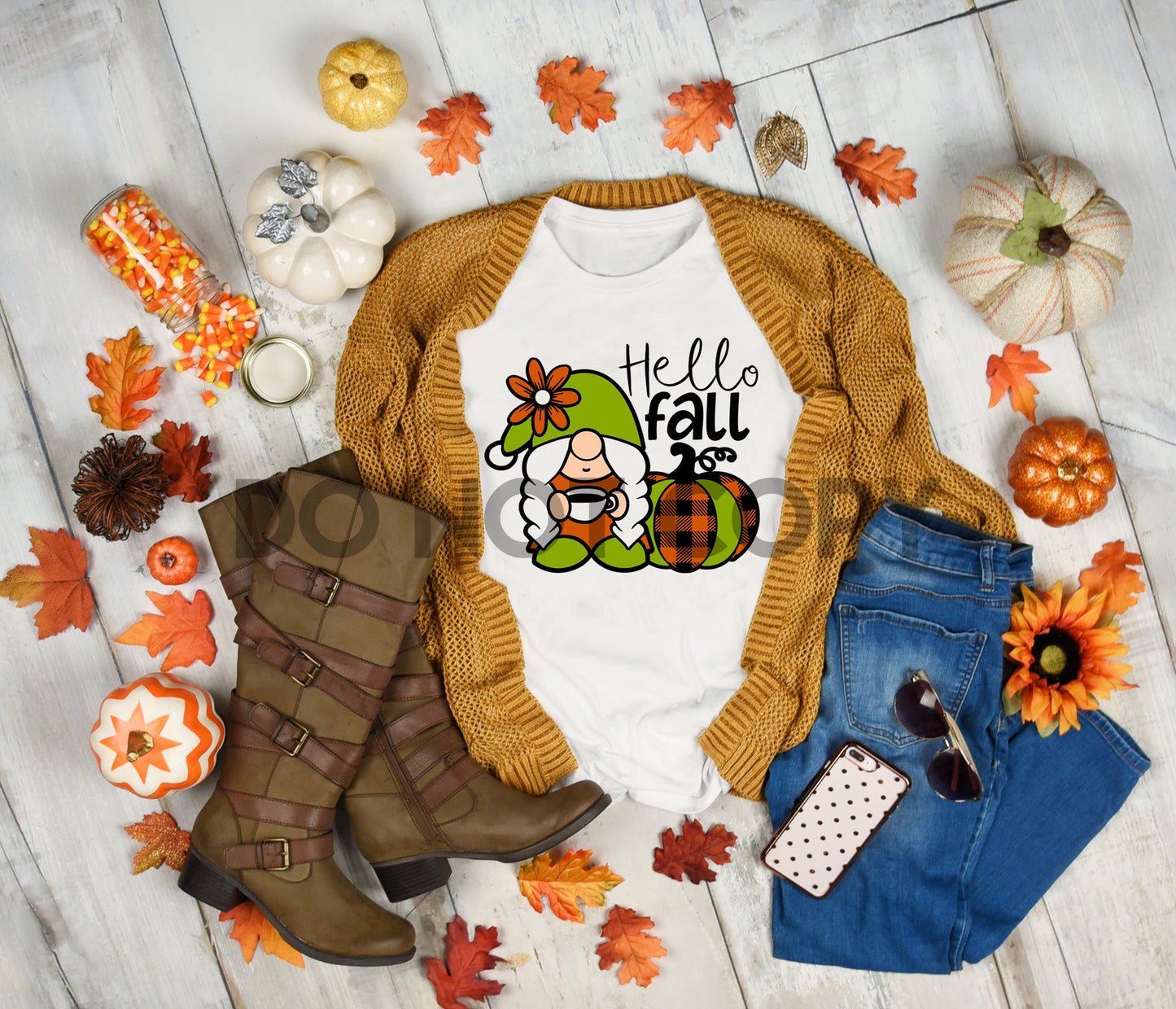 Hello Fall Gnome Green Sublimation print