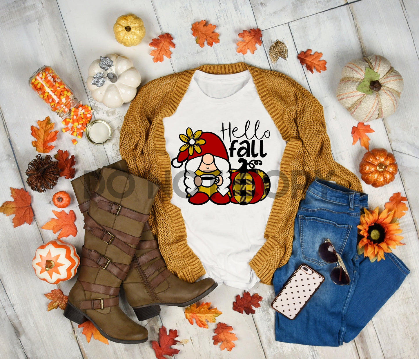 Hello Fall Gnome Red Sublimation print