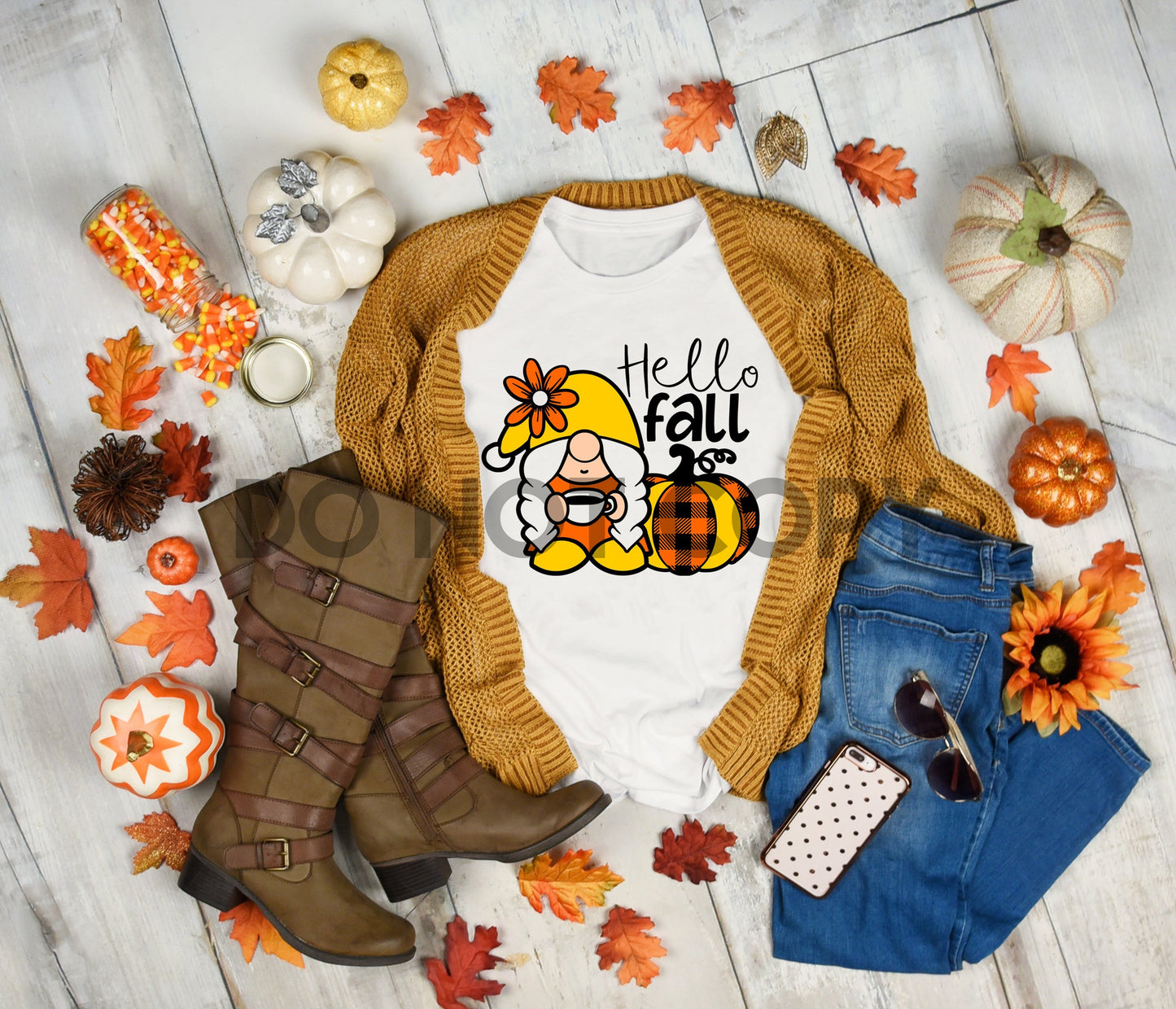 Hello Fall Gnome Yellow Sublimation print