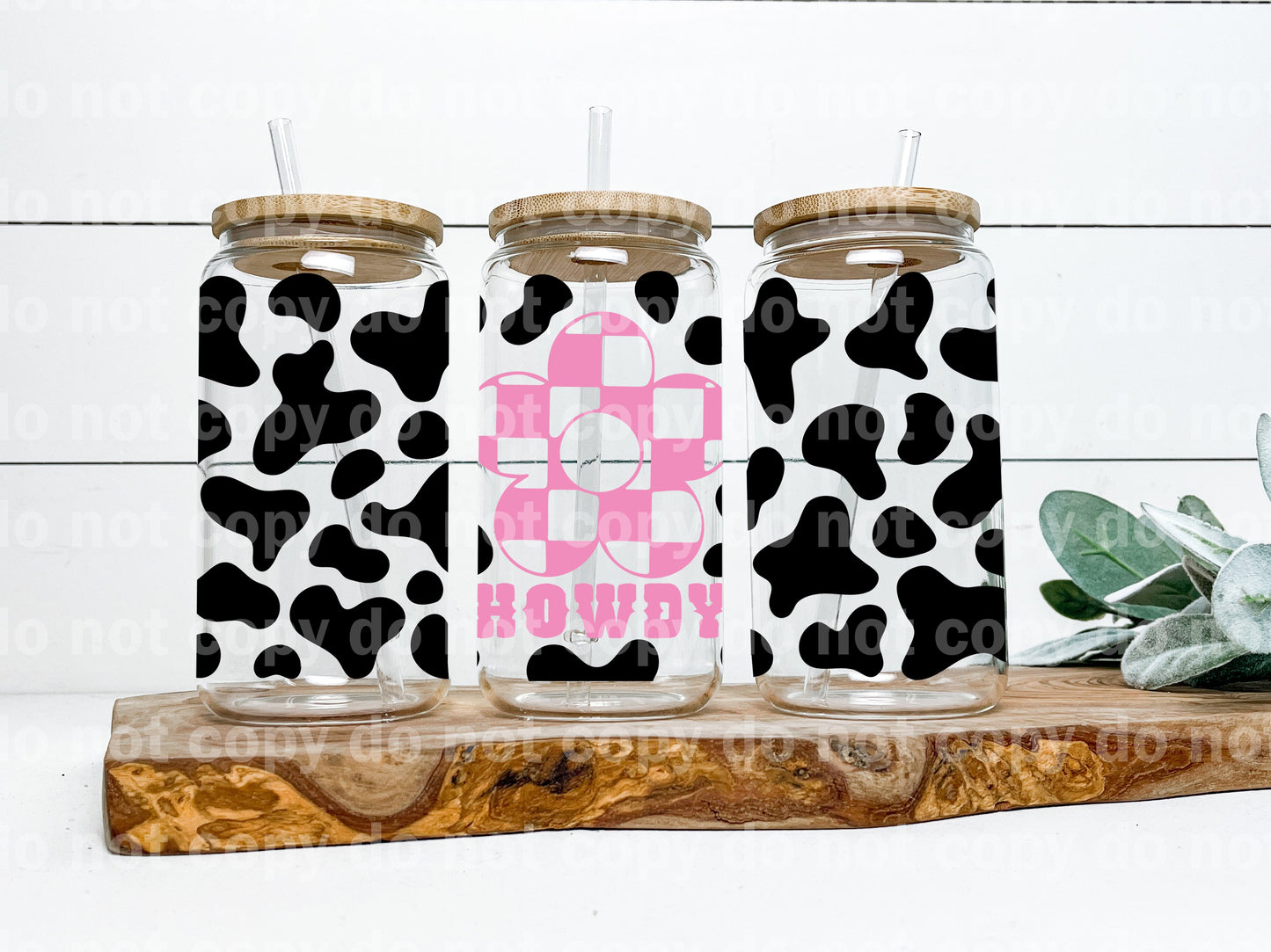 Howdy Plaid Flower Cow Print 16oz Cup Wrap