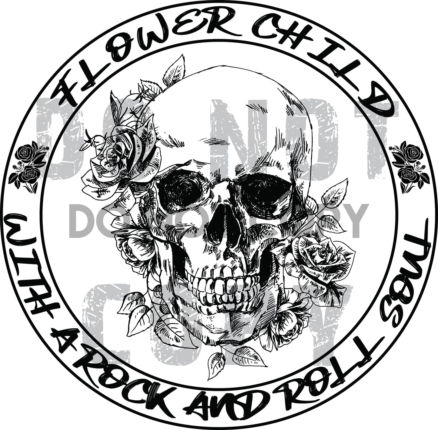 Flower child with a rock and roll soul Floral Skull Screen print transfer