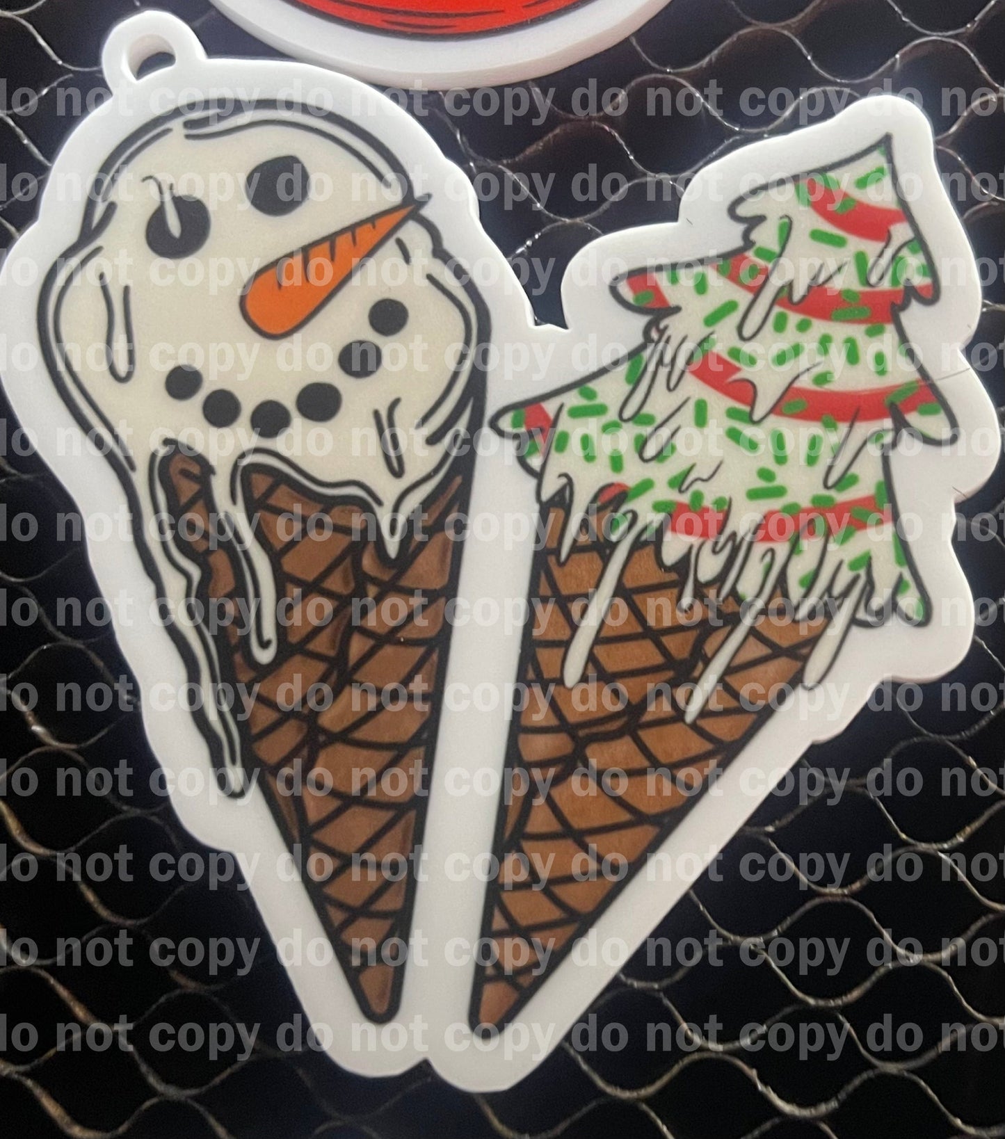 Snowman and tree cake ice cream treats Christmas ornament uv print and acrylic