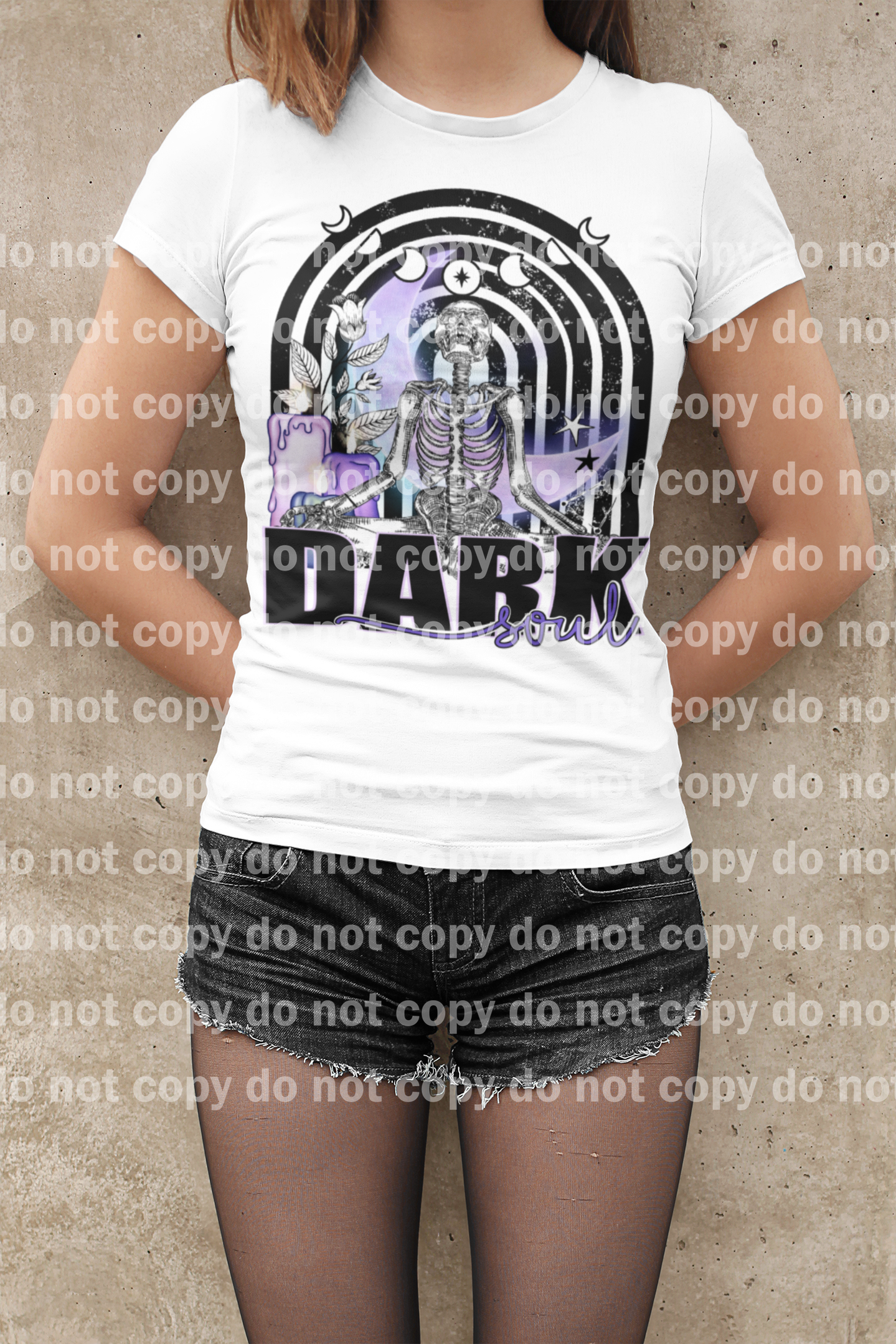 Dark soul purple Skellie skeleton Rainbow Distressed Dream print transfer