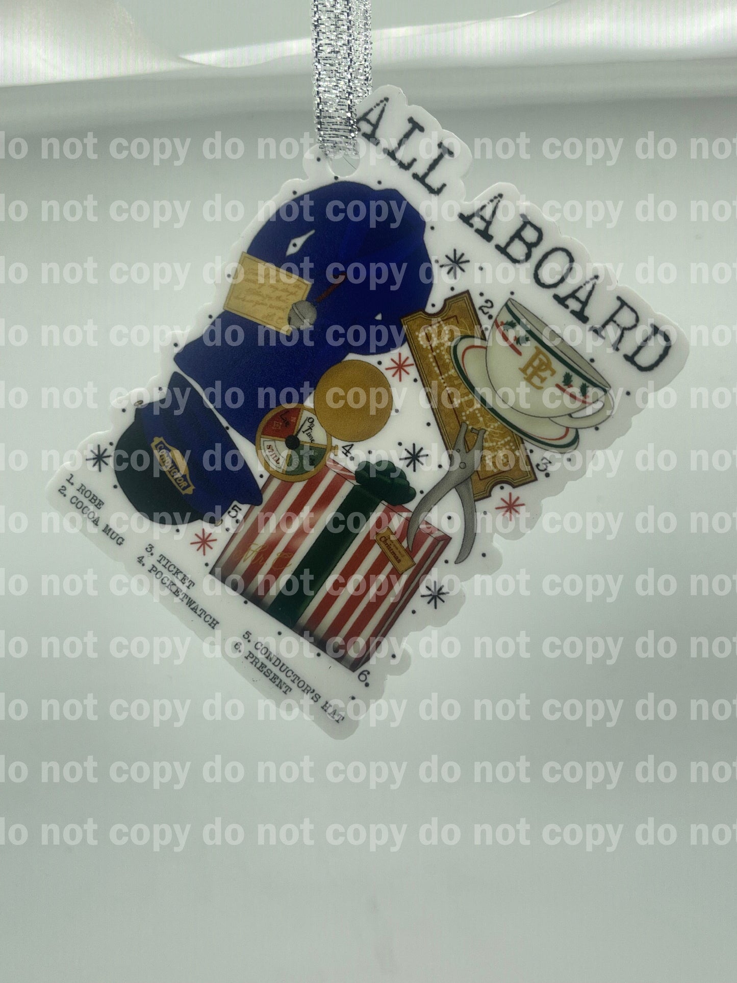 All aboard inspired Christmas ornament uv print and acrylic