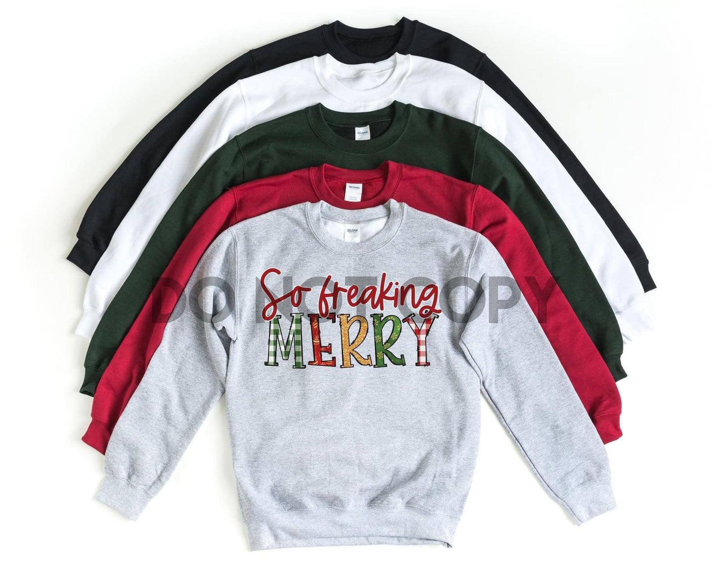 So freaking merry plaid patterned Full color screen print transfer