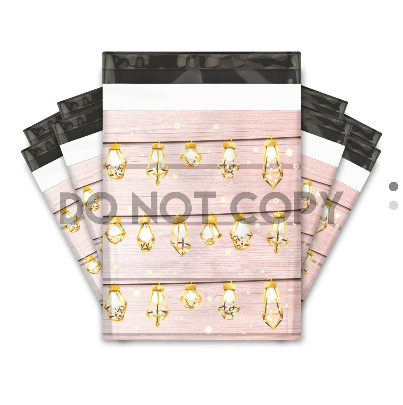 Poly mailer 10x13 madera de granja rosa y cuerdas de luces de hadas