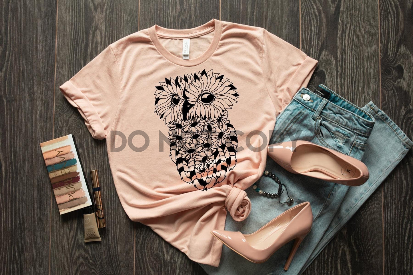 Mandala de búho floral a un color Transfer serigrafiado