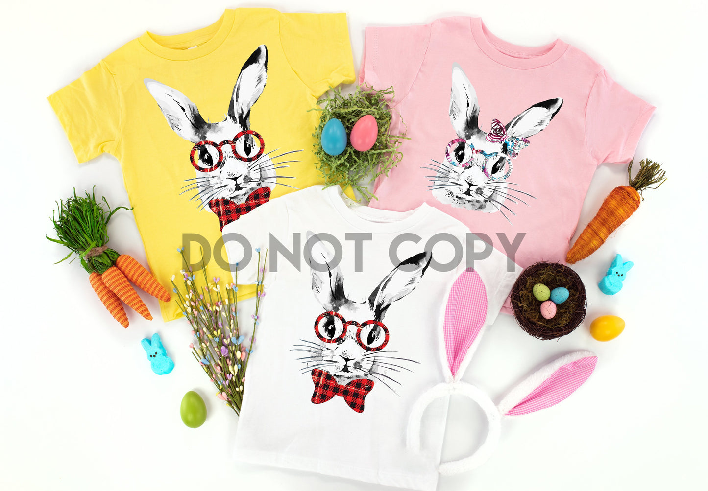 Destash Plaid bow tie glasses unisex bunny youth Easter spring high heat Full color Screen Print transfer