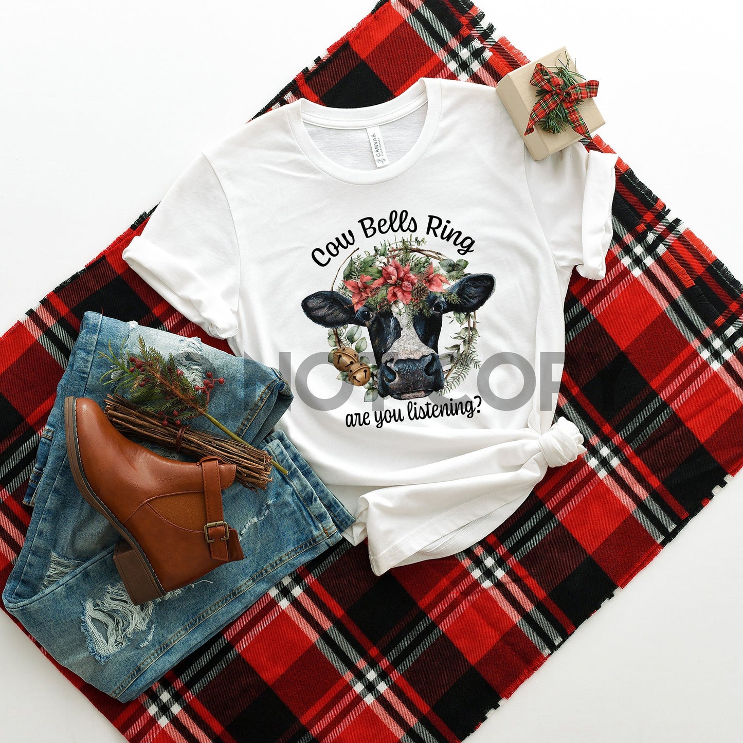 Cow bells ring are you listening Christmas farm Dream Print or Sublimation Print