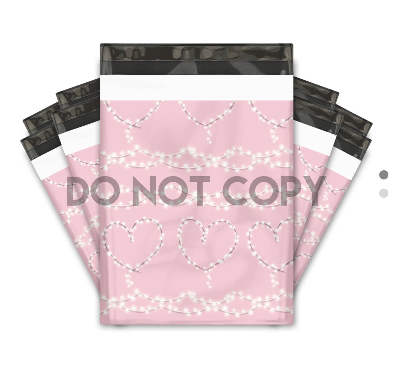 Poly mailer 10x13 rosa con hilos de corazón de luz de hadas