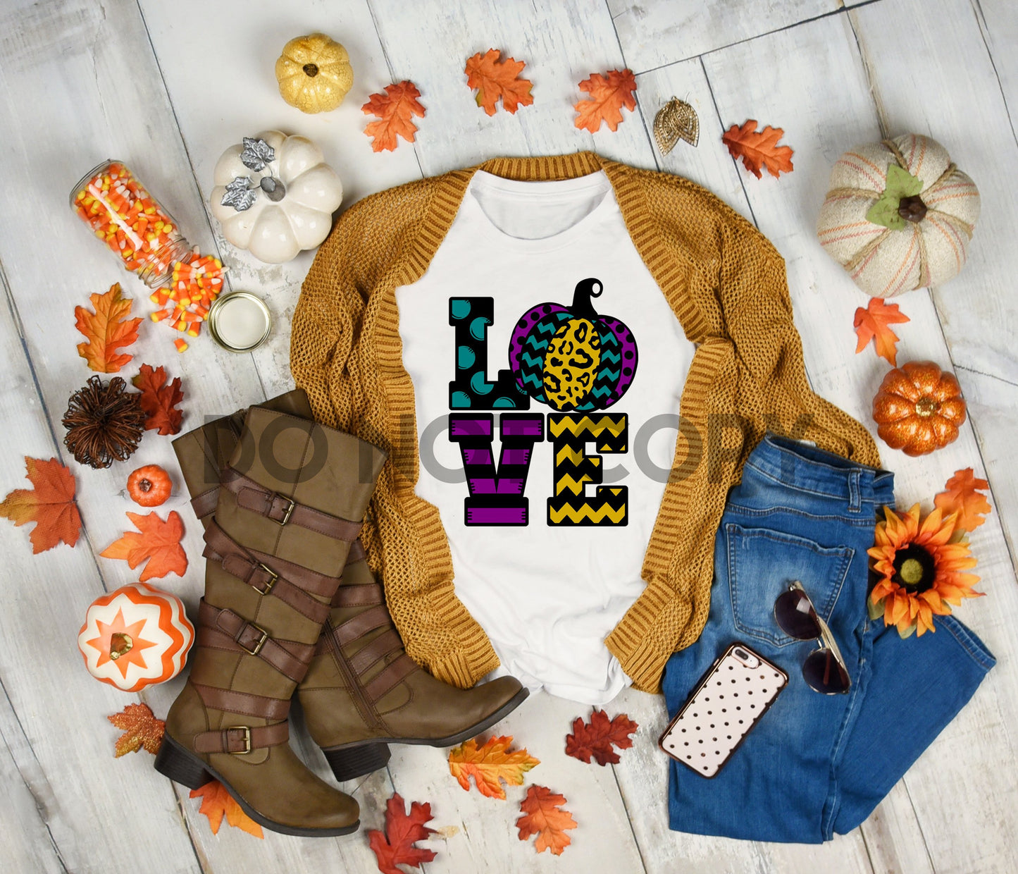 Love Pumpkin Word Art Purple Yellow Sublimation print
