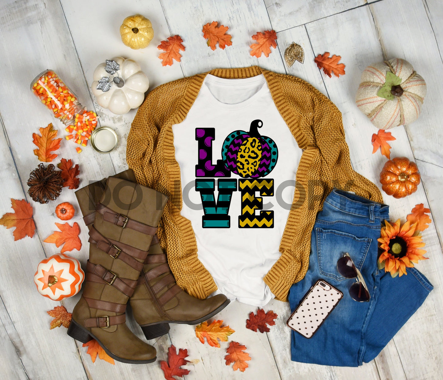 Love Pumpkin Word Art Teal Yellow Sublimation print