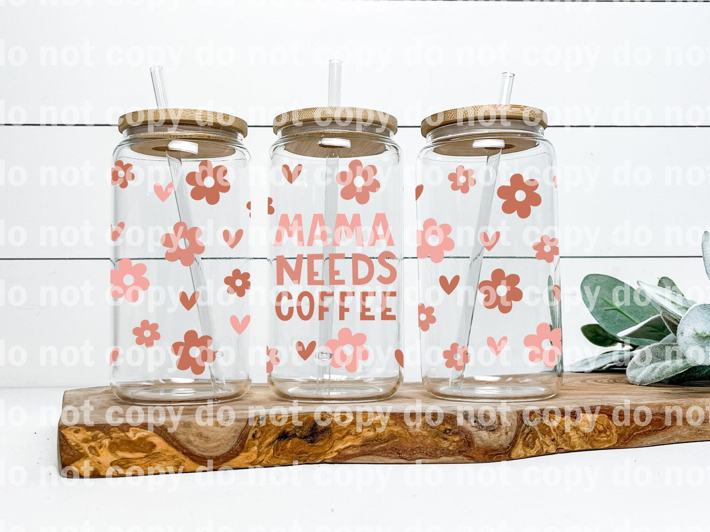 Mama Needs Coffee Flowers And Hearts 16oz Cup Wrap