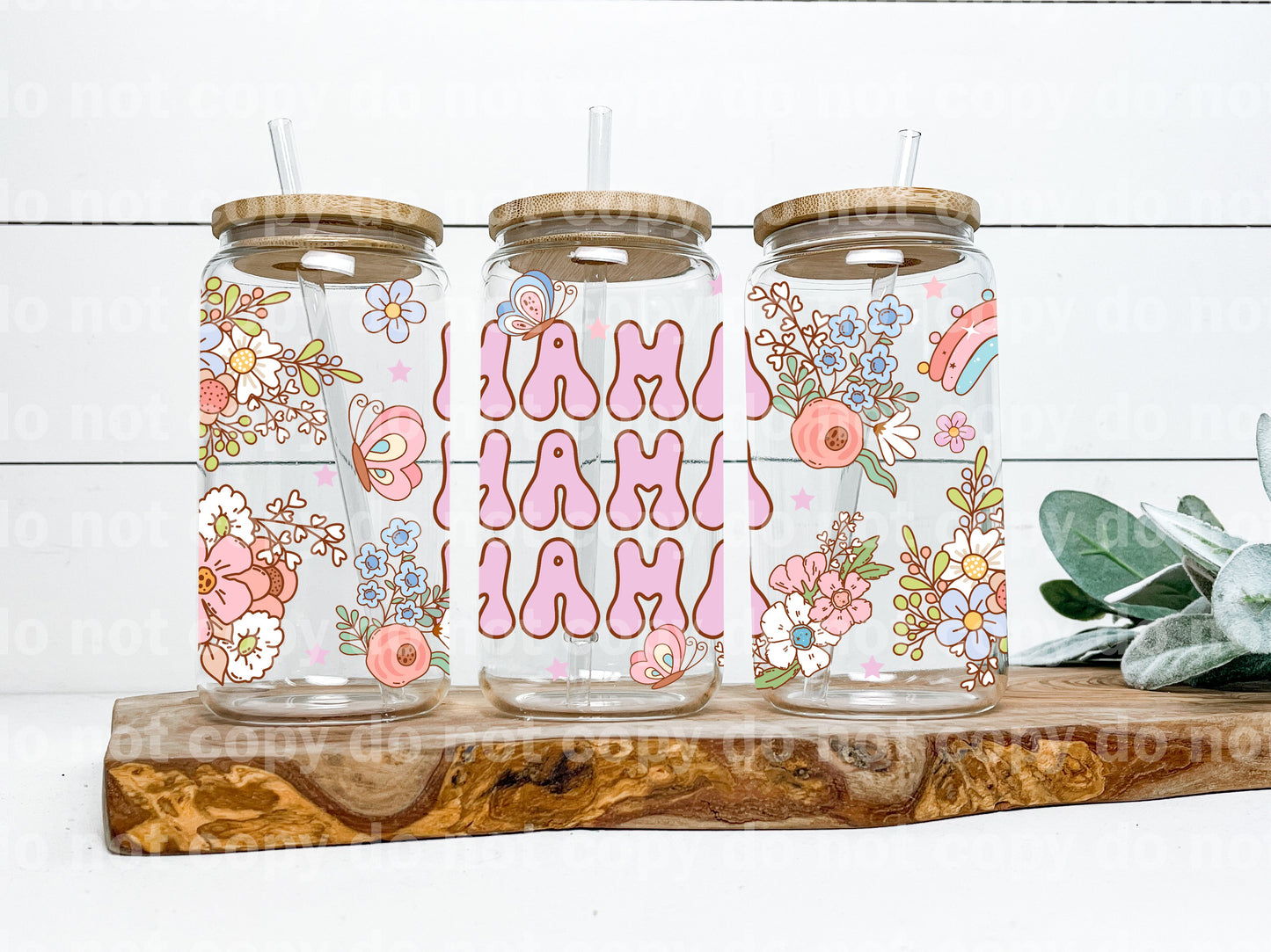 Mama Pink Flowers Rainbow 16oz Cup Wrap