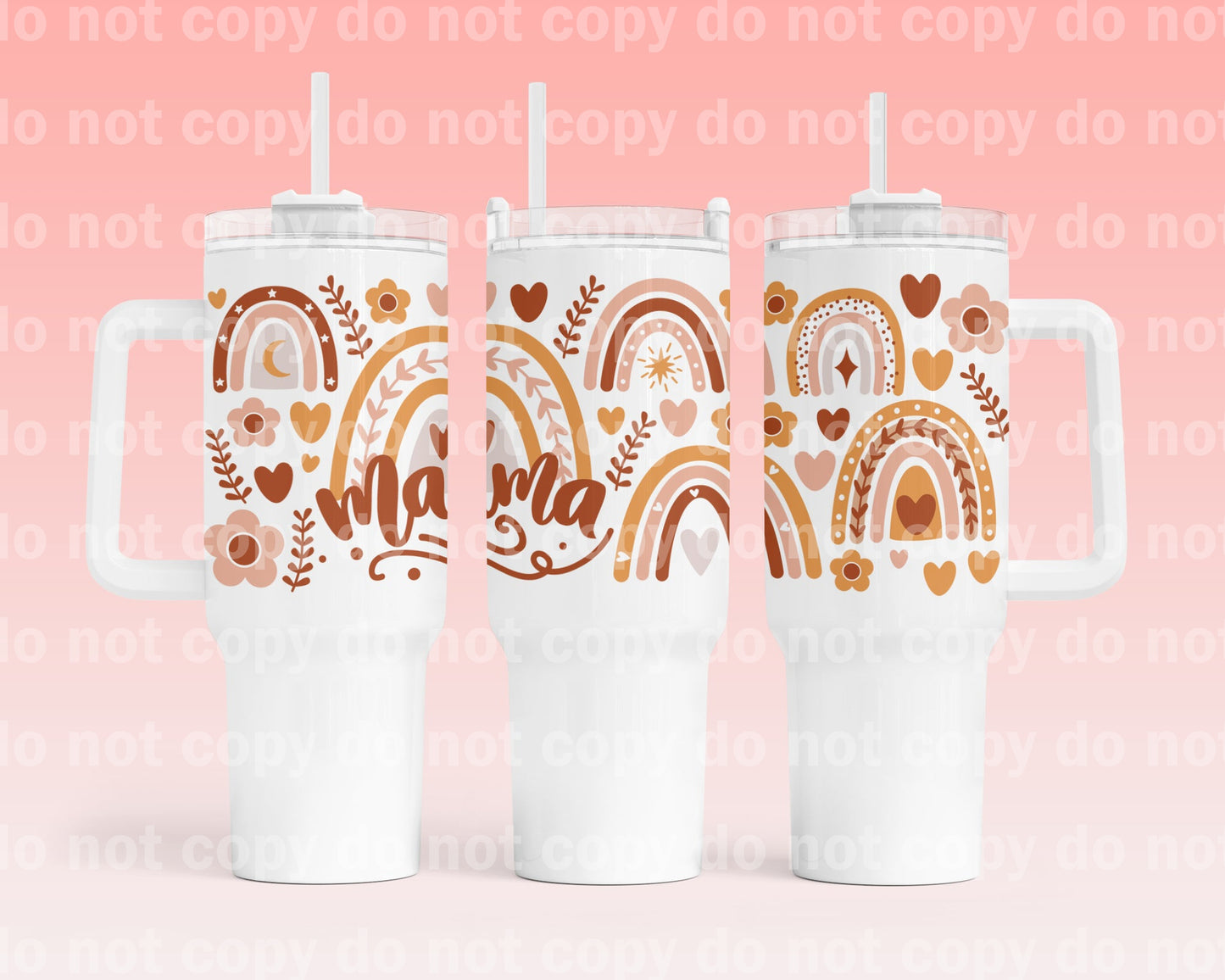 Mama Rainbow Boho 40oz Cup Wrap with Matching Handle Print