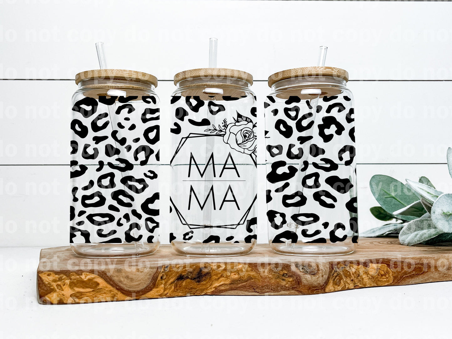 Mama Wreath Leopard Print 16oz Cup Wrap