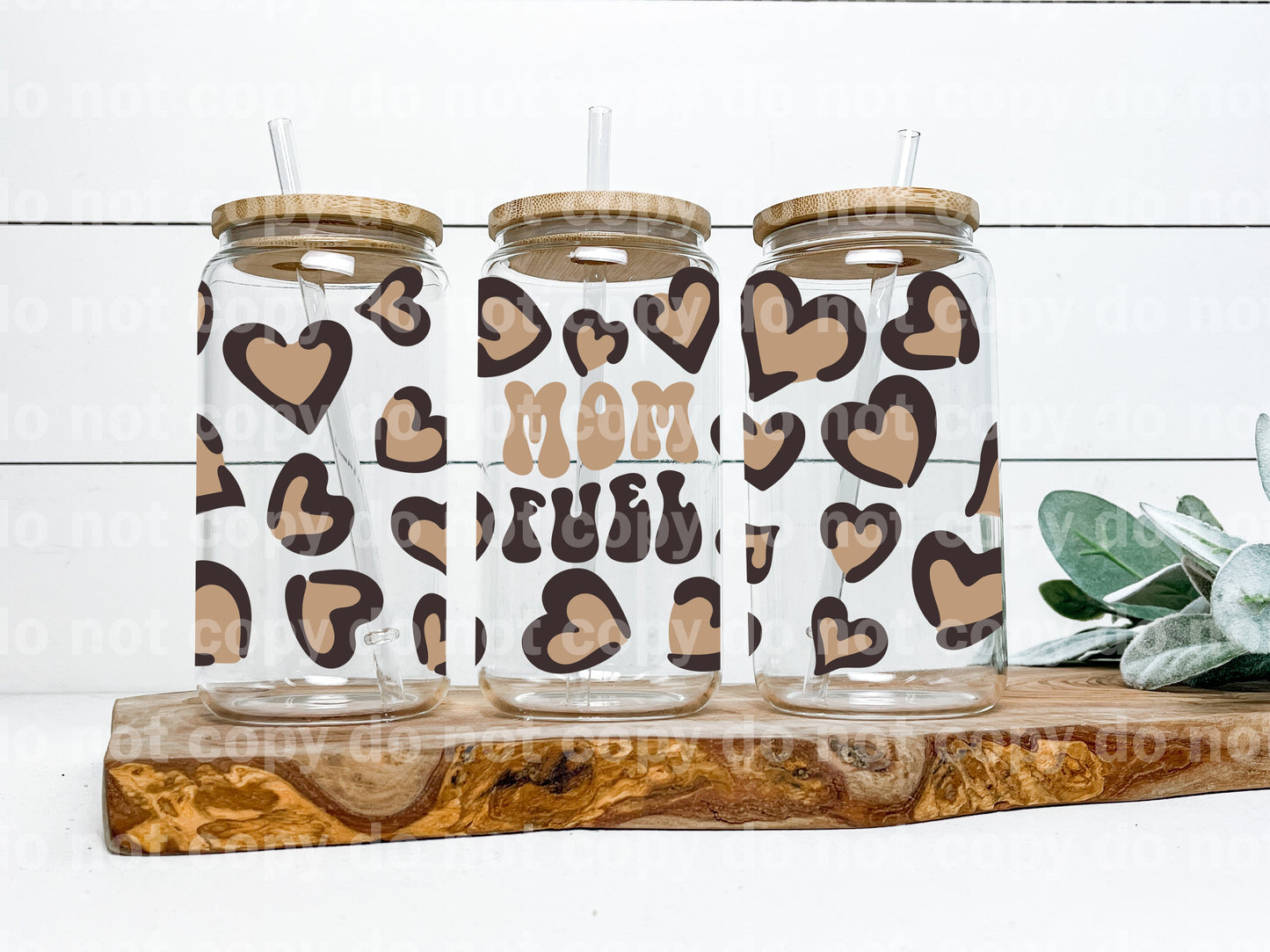 Mom Fuel Brown Hearts 16oz Cup Wrap