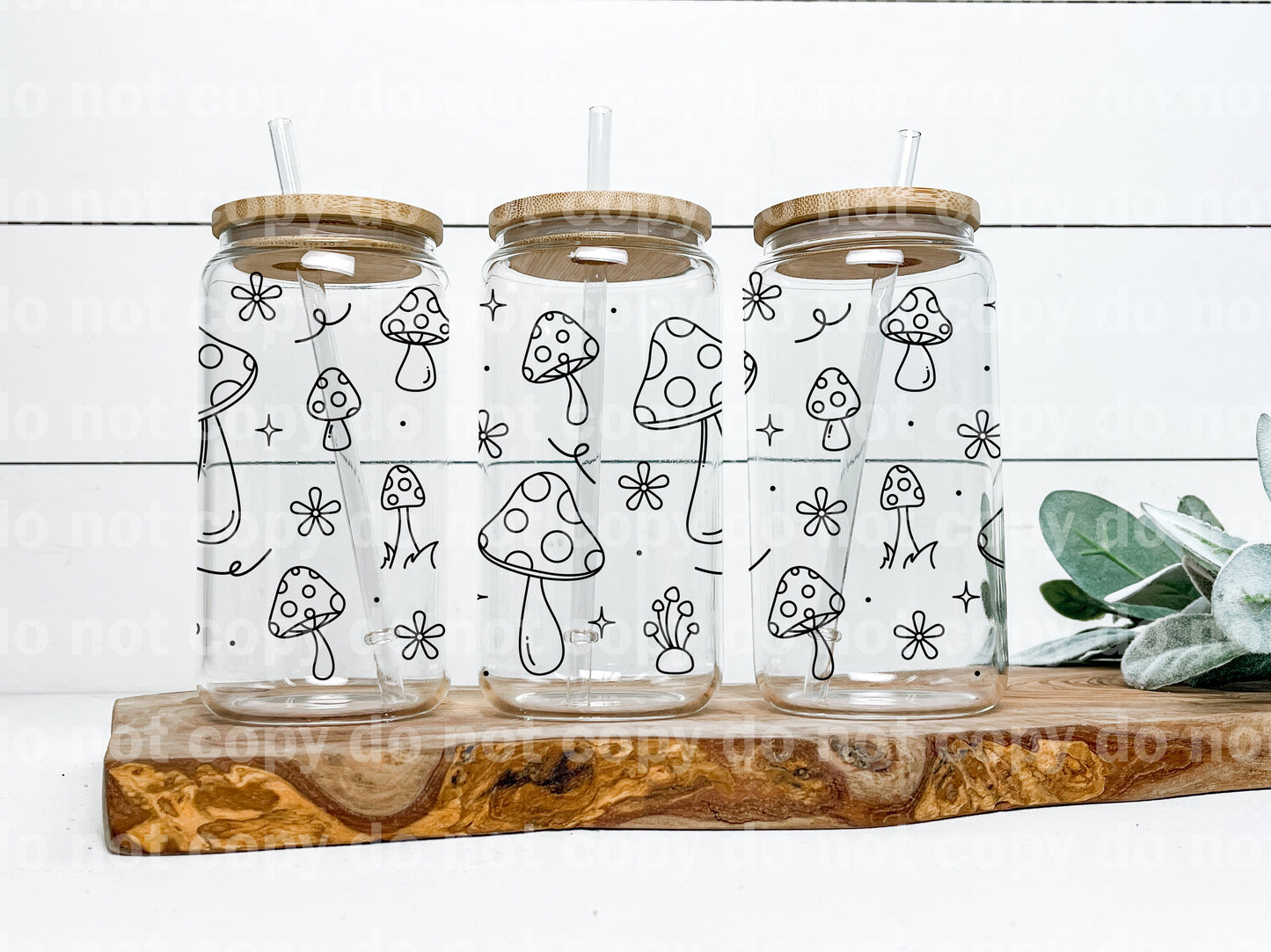 Mushrooms Outline 16oz Cup Wrap 9.5 x 4
