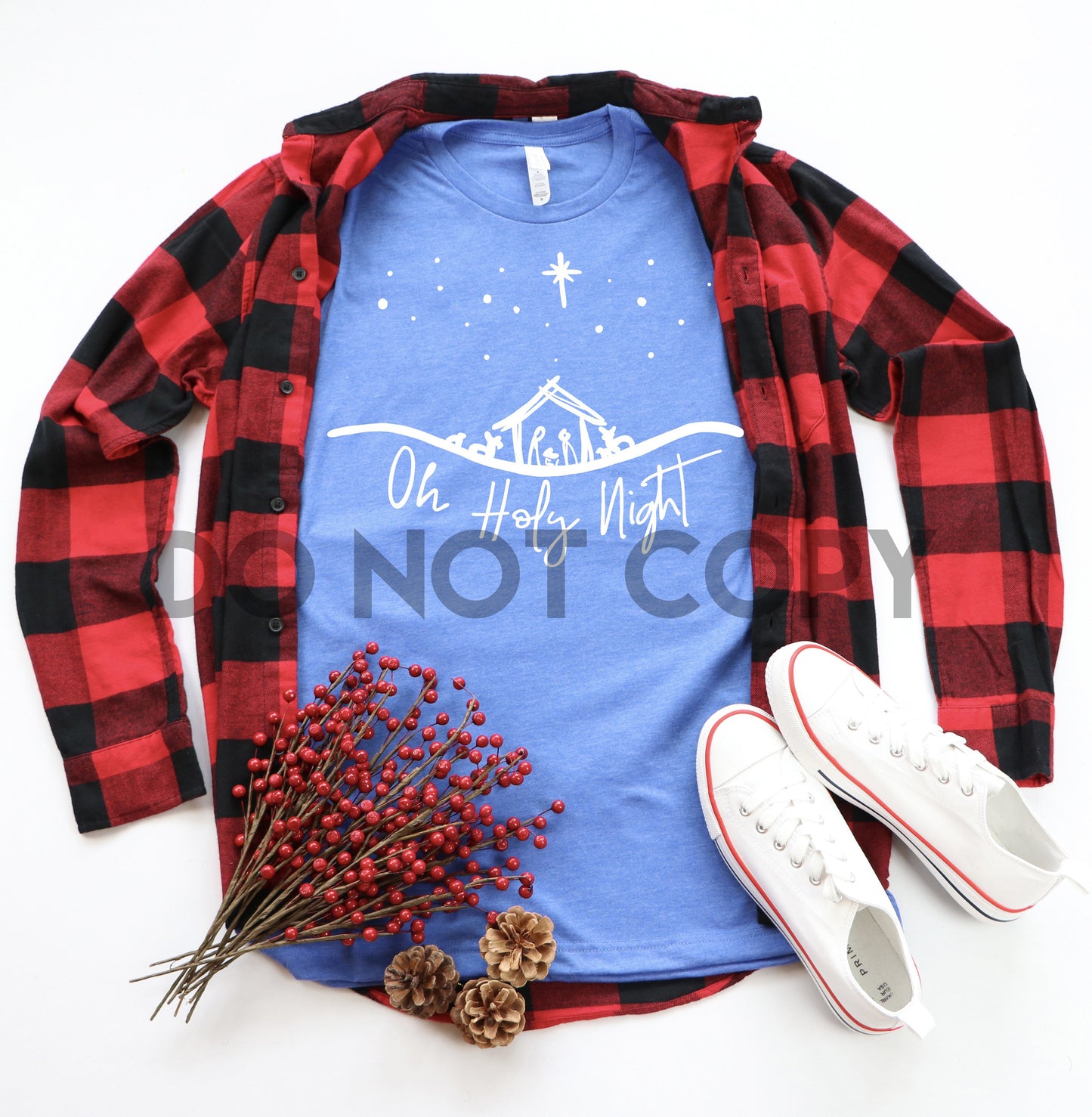 Oh Holy Night Nativity scene WHITE INK Christmas Christ in christmas one color Screen print transfer