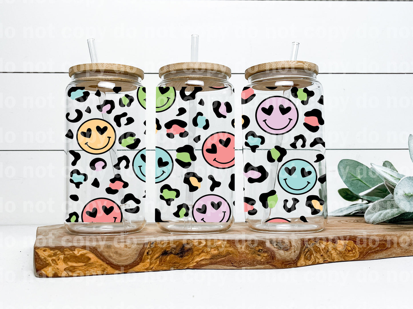 Pastel Smiley Face Leopard Print 16oz Cup Wrap