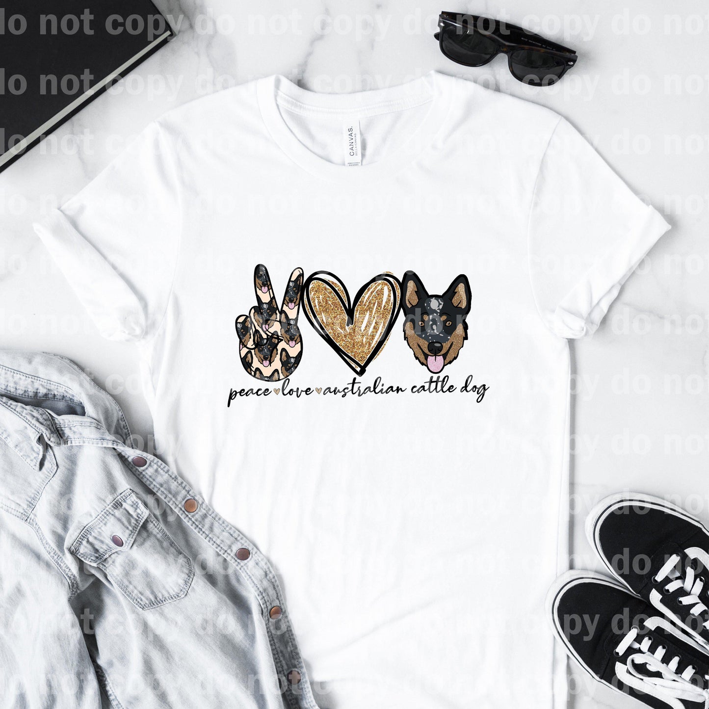 Peace Love Australian Cattle Dog Impresión por sublimación negra