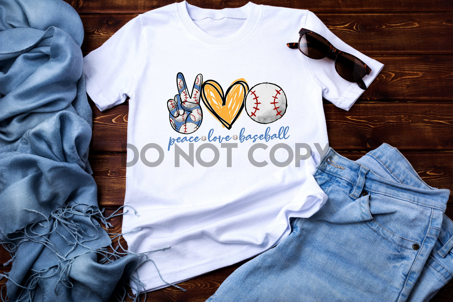 Peace Love Baseball Azul Y Amarillo Impresión Por Sublimación