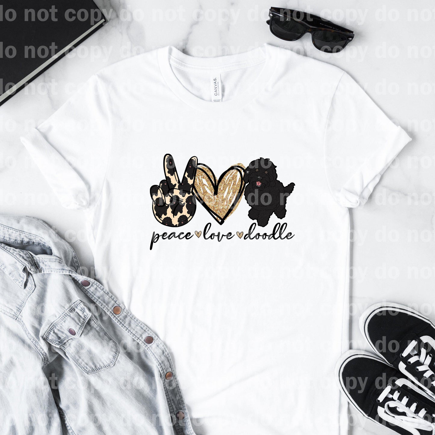 Impresión por sublimación negra Peace Love Doodle