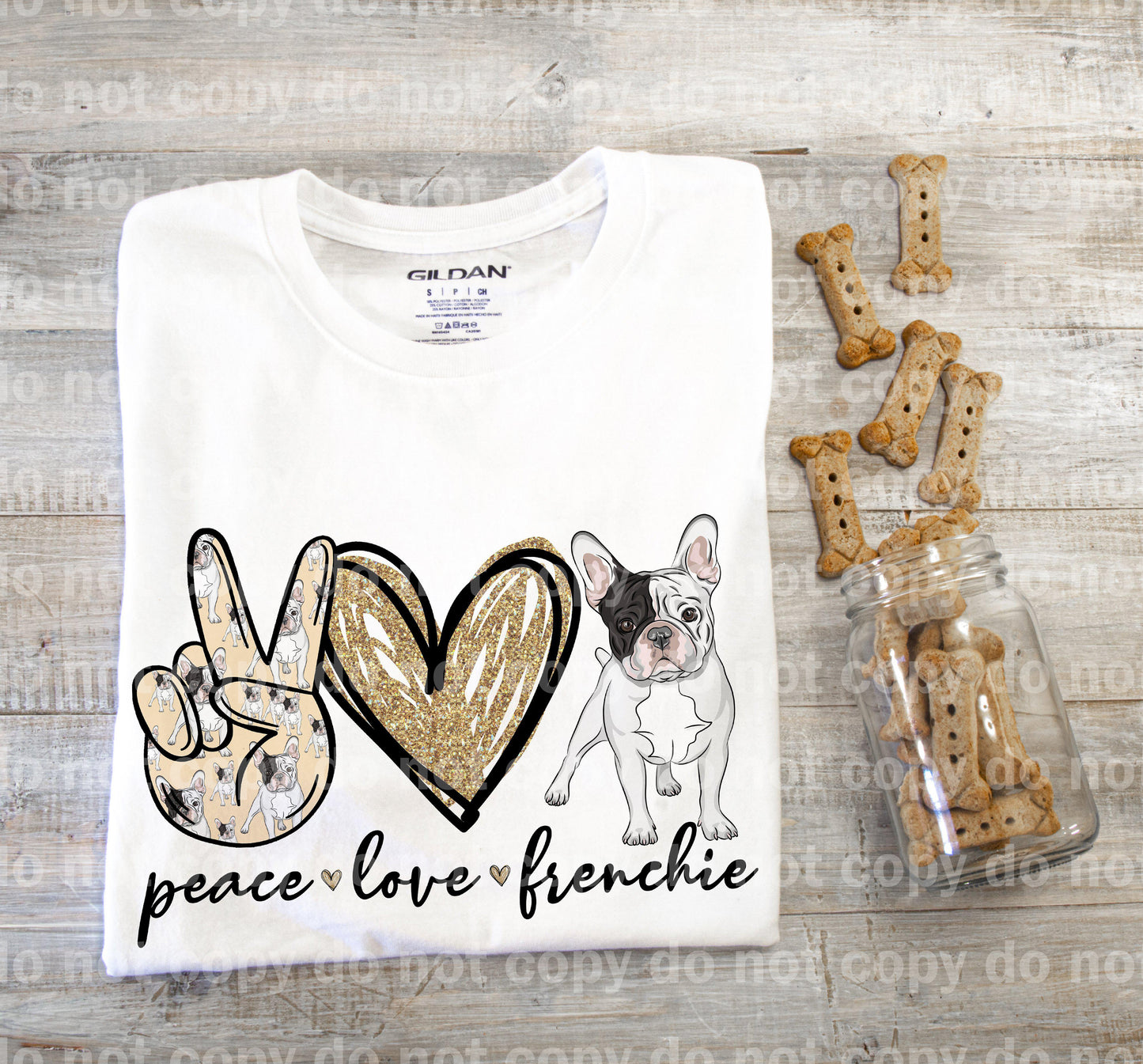 Impresión por sublimación blanca Peace Love Frenchie