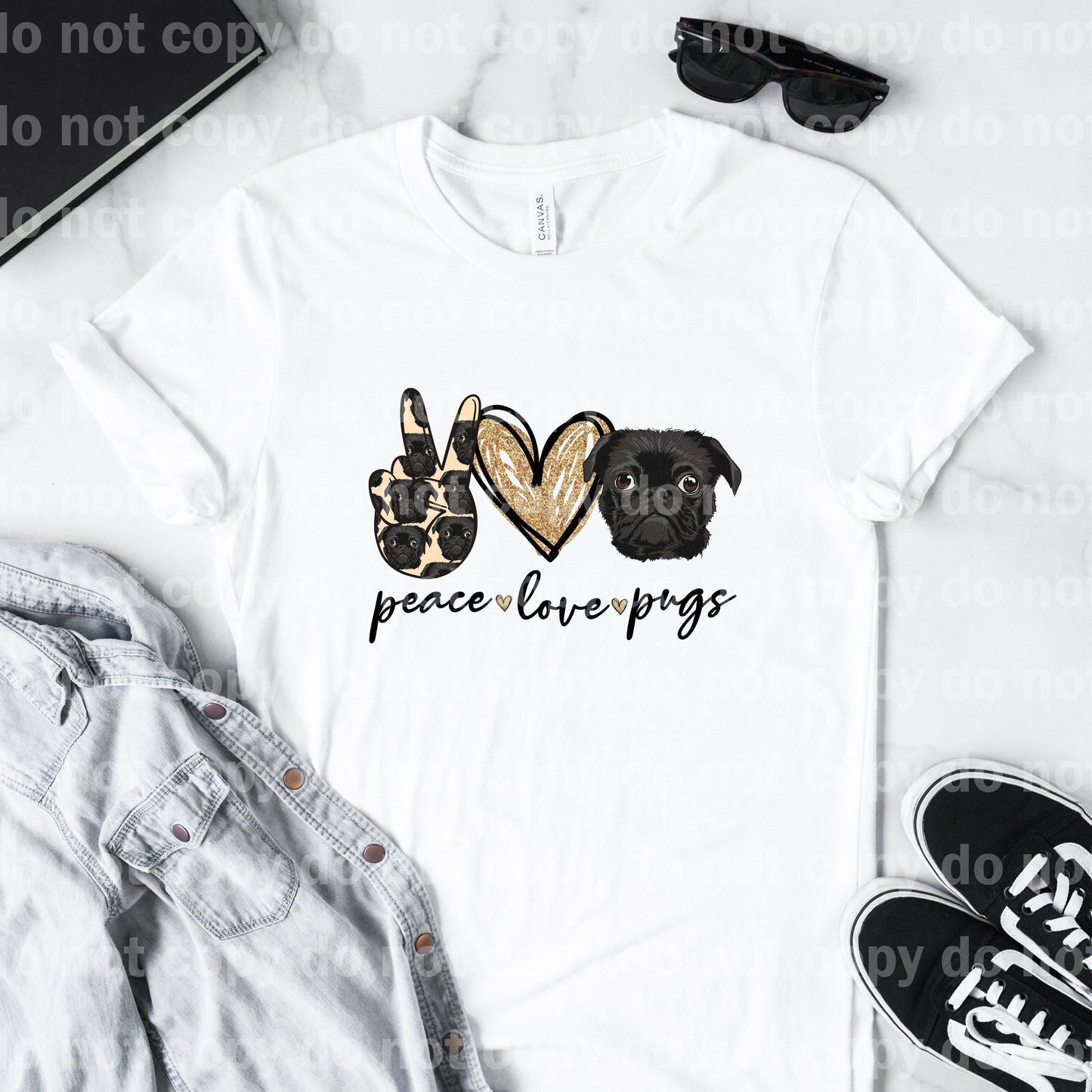 Impresión por sublimación negra Peace Love Pug