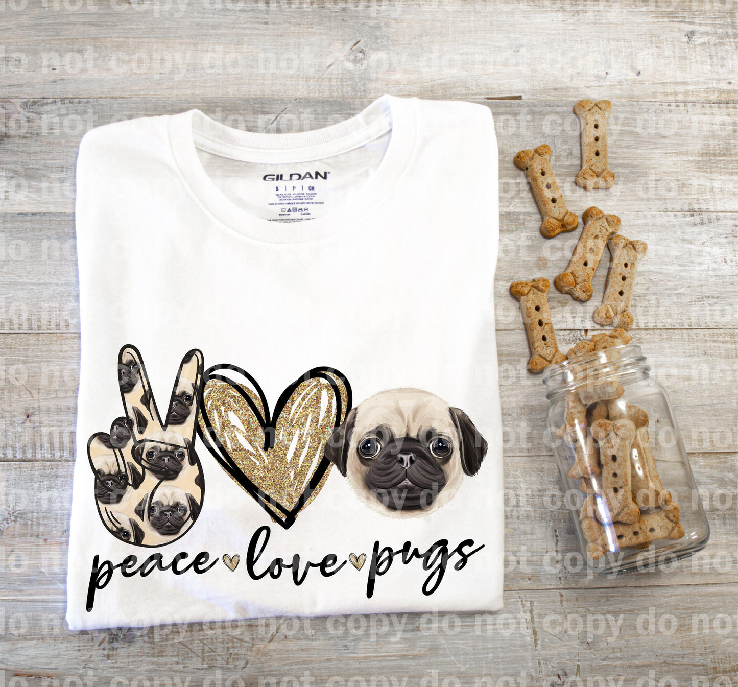 Impresión por sublimación de cara de Pug Peace Love