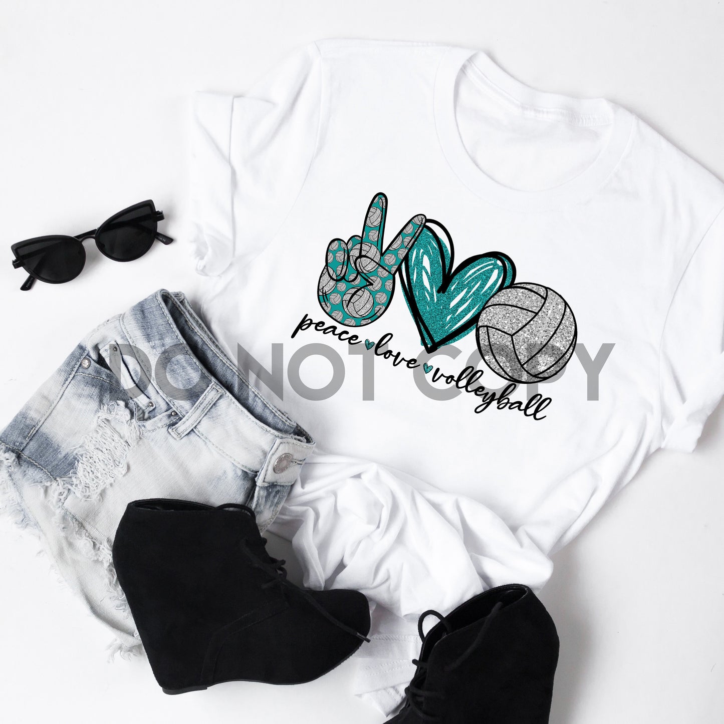 Impresión de sublimación Peace Love Volleyball Teal